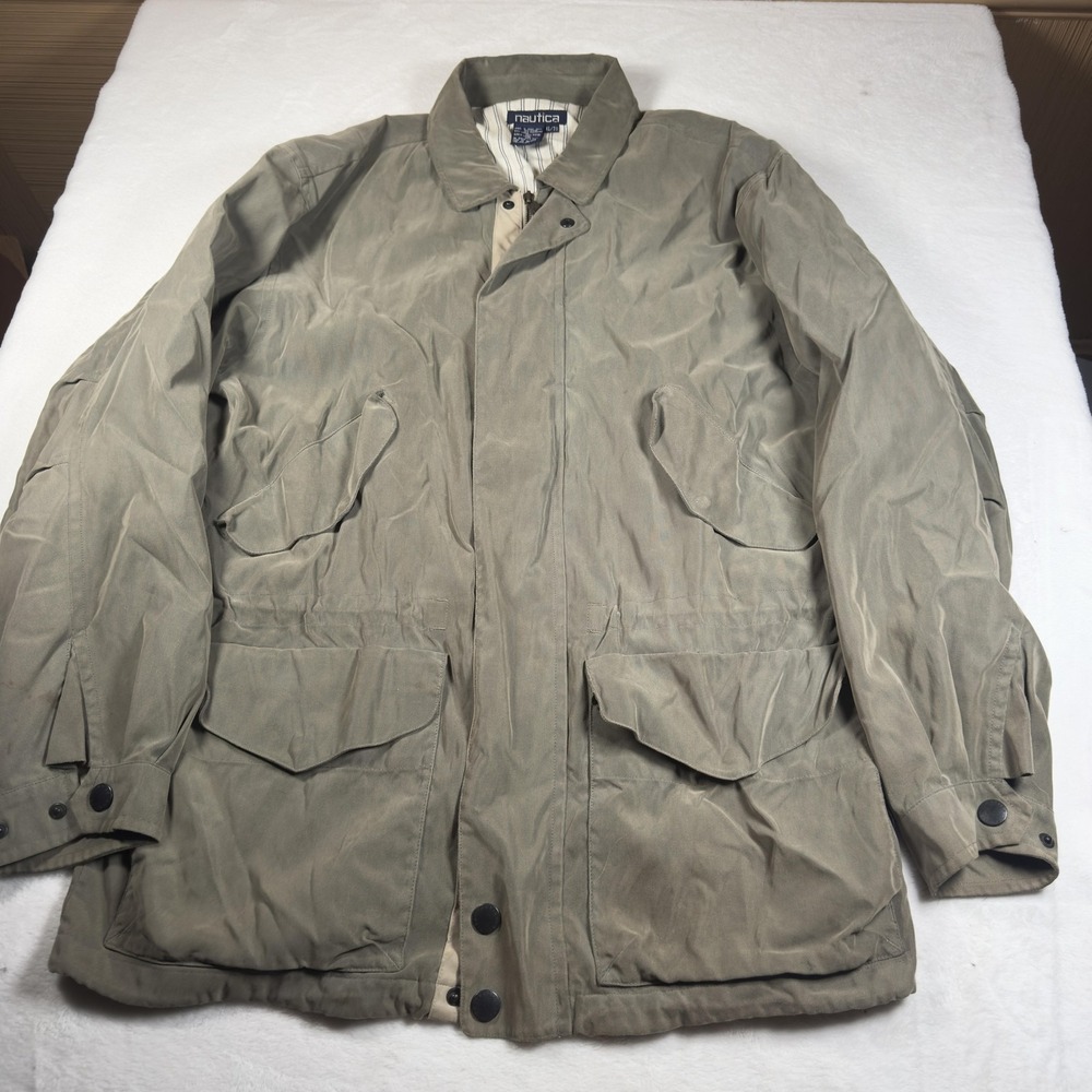 Vintage Nautica Jacket Mens XL Green Nylon Military Field Coat Hong Kong 90s